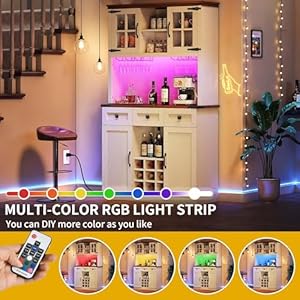 DWVO Coffee Bar Cabinet with Power OutletLights 72 Farmhouse Pantry Cabinet with Storage Shelves and 3 Drawers Tall Liquor Cabinet Bar Cabinets for HomeLiving Room Antique White