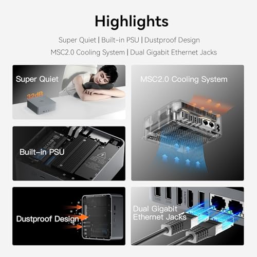 Beelink EQR6 Mini PC, AMD Ryzen 7 7735HS (8C/16T, Up to 4.75GHz), 24G DDR5 Ram 1TB PCIe4.0 SSD, Radeon 680M, SER6 Mini Desktop Computer Support 4K Dual Display, Dual HDMI, WiFi6, BT5.2, Dual LAN – Bild 3