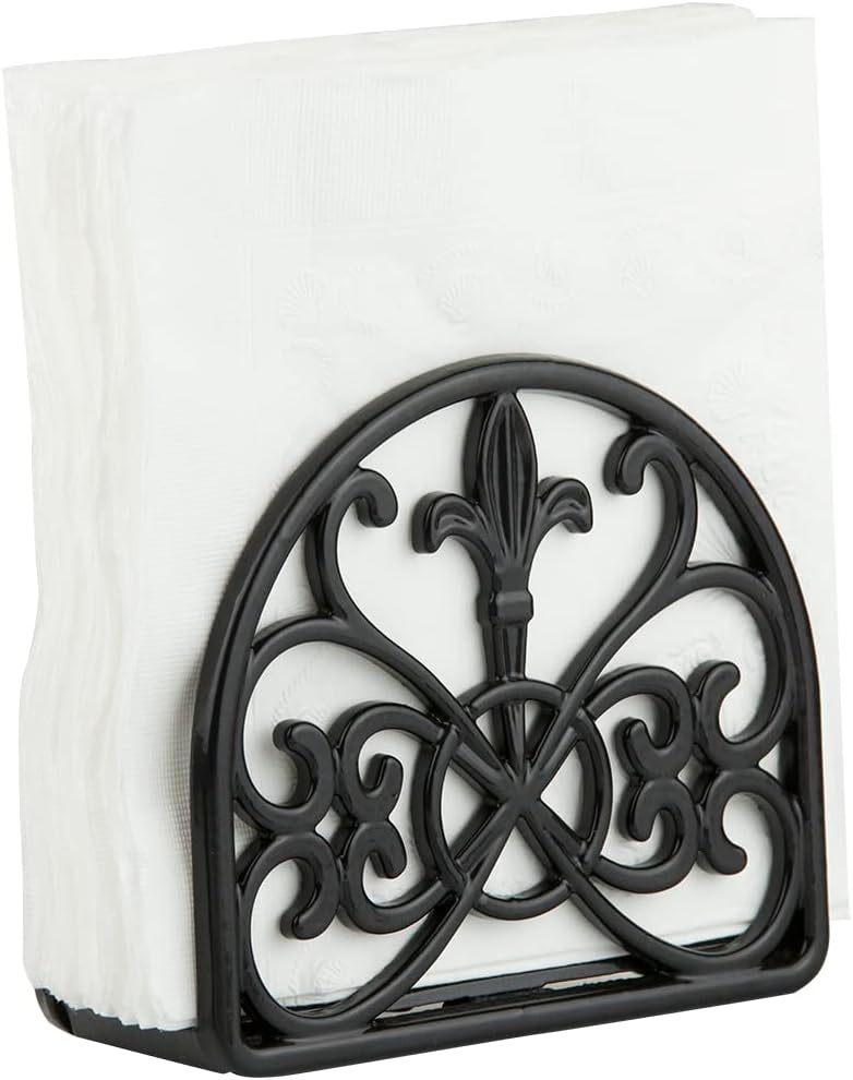 Fleur De Lis Design Napkin Holder Black