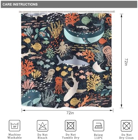 Riyidecor Kids Shark Fish 4Pcs Bathroom Set
