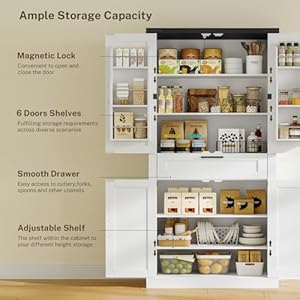 71" Tall Kitchen Pantry Cabinet, Farmhouse Storage Cabinet with Barn Doors, Pantry Cabinet, 6 Hanging Shelves, 1 Drawer & Adjustable Shelves, Cupboard for Kitchen, Dinging Room, White 71 Tall Kitchen Pantry Cabinet Farmhouse Storage Cabinet with Barn Doors Pantry Cabinet 6 Hanging Shelves 1 Drawer Adjustable Shelves Cupboard for Kitchen Dinging Room White