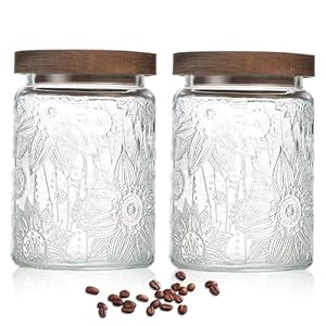   24-OZ-Airtight-Glass-Storage-Jar-with-Bamboo-Lid-Vintage-Glass-Jar-Vintage-Food-Containers-Canisters-Set-for-Kitchen-Counter-Pantry-Ideal-for-Sugar-Flour-Coffee-Tea-Candy-Oats-Cereal
