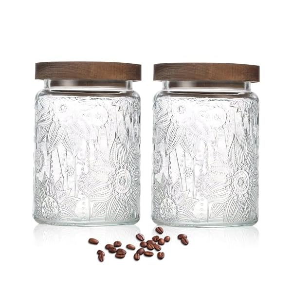   24-OZ-Airtight-Glass-Storage-Jar-with-Bamboo-Lid-Vintage-Glass-Jar-Vintage-Food-Containers-Canisters-Set-for-Kitchen-Counter-Pantry-Ideal-for-Sugar-Flour-Coffee-Tea-Candy-Oats-Cereal