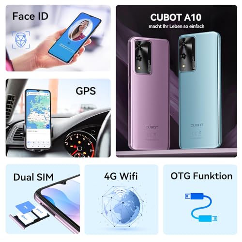CUBOT A10 Handy Ohne Vertrag, 12GB + 128GB / 1TB erweiterbar, Android 14 Smartphone, 6.56 Zoll Display, 5100mAh Akku 48MP Hauptkamera Octa Core Prozessor Dual 4G SIM, OTG, Face ID, GPS Blau – Bild 7
