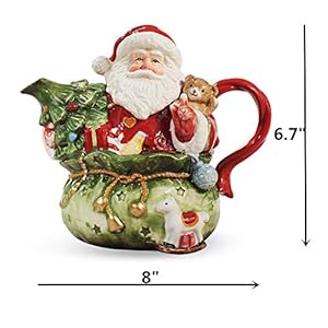 Ceramic Teapot and Coffee Pot Christmas Holiday Gifts with 3D Handpainted Santa Claus Design 8 inch L