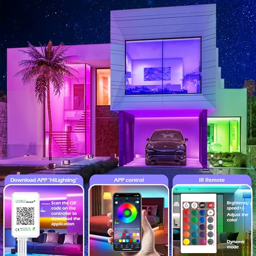 Image of LETIANPAI Led Strip Lights,82Ft /25 meters Long Smart Led Light Strips Music Sync 5050 Rgb Color Changing Rope Lights,Bluetooth App /Ir Remote /Switch Box Control Led Lights