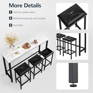 4-Piece Counter Height Dining Table Set with 60.2-Inch Faux Marble Table Top, Modern Extra Long Bar Table and Chairs Set as Bar Table, Breakfast Table and Study Desk (Black) 4 Piece Counter Height Dining Table Set with 602 Inch Faux Marble Table Top Modern Extra Long Bar Table and Chairs Set as Bar Table Breakfast Table and Study Desk Black