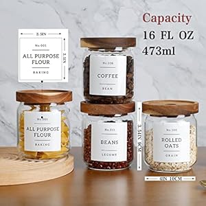   16-OZ-Stackable-Glass-Food-Storage-Jars-with-132-Pantry-Labels-Preprinted-6-Pcs-Thicken-Glass-Storage-Containers-with-Airtight-Acacia-Lid-Clear-Kitchen-Canister-for-Spice-Tea-Coffee-Sugar