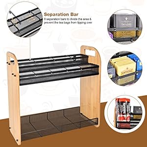 Tea Bag Organizer Large Capacity Tea Organizer for Tea Bags Bamboo Multi functional Storage Coffee Bar Accessories for Home Office Kitchen Counter Cabinet Pantry Organizer
