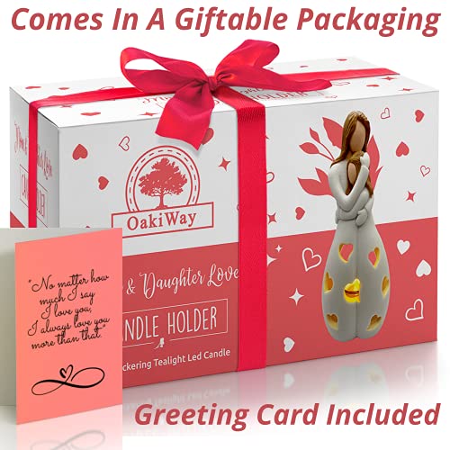 Gifts for Mom from Daughter – Mothers Day Candleholder Statue with Flickering LED Light | Birthday Gift for Mom | Unique Present with Greeting Card | Seasonal Home Décor (Light Brown) - Image 6