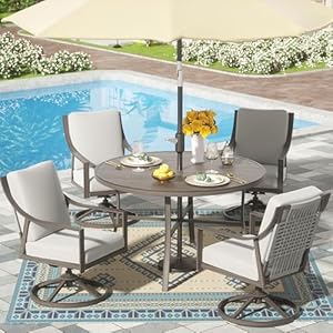 Natural expressions 5 piece outdoor patio dining set 4pcs patio swivel rocking chairs and 38 round dining table with 165 umbrella hole  urban country home decor