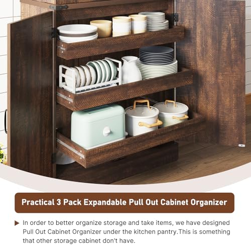 Farmhouse-Kitchen-Pantry-Cabinet-with-3-Drawers71-Tall-Rustic-Wood-Storage-Cabinet-with-6-Door-Shelveswith-Load-Bearing-Steel-PipePantry-Organizers-for-KitchenDining-RoomBrown Farmhouse Kitchen Pantry Cabinet with 3 Drawers71 Tall Rustic Wood Storage Cabinet with 6 Door Shelveswith Load Bearing Steel PipePantry Organizers for KitchenDining RoomBrown