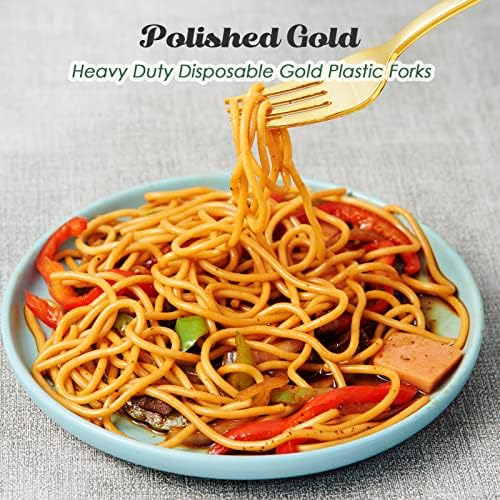 FOCUSLINE 300 Pack Gold Plastic Forks for Parties