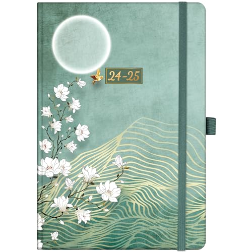Academic Diary 2024-2025 - A5 Diary 2024-2025 Week to View, from August 2024 to July 2025, with Beautiful Hardcover Design, Monthly tabs and Back Pocket, Green, 21.5 x 15.5 x 1.5 cm