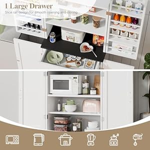 Vongrasig Kitchen Pantry Storage Cabinet with Barn Doors Drawer and Adjustable Shelves 6 Tier Tall Rustic Wood Cupboard Locker for Kitchen Dining Room Living Room Bathroom White