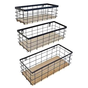 Metalwirebasketdetachablewoodbasestorageorganizerfarmhousebinforkitchencabinetsbathroompantrylaundryroomclosetssetof3blackcolor Urban Country Home Decor Metal wire basket detachable wood base storage organizer farmhouse bin for kitchen cabinets bathroom pantry laundry room closets set of 3black color urban country home decor