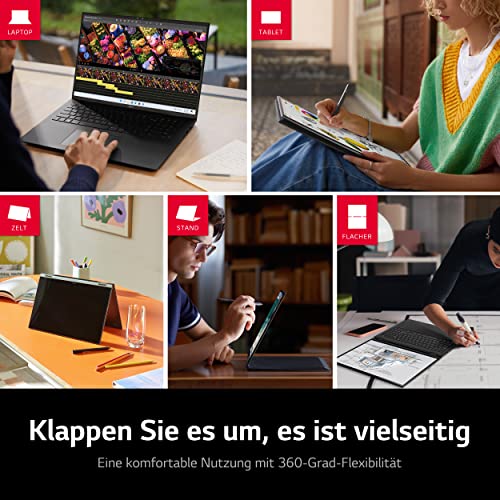2023 LG Gram 16 Zoll Ultralight 2-in-1 Convertible Notebook & Tablet - 1.480g Intel Core i7 (16GB RAM, 1TB SSD, 16:10 IPS LCD Display mit Pen Touch, Thunderbolt 4, Win 11 Home, Mirametrix) - Schwarz – Bild 6