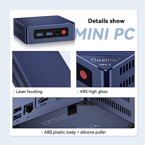 Beelink Mini PC, Intel 12th Gen Alder Lake- N95(bis zu 3.4GHz), 16GB DDR4 RAM 500GB SSD, Mini S12 Desktop Computer Unterstützung 4K Dual HDMI Display/USB3.2/WiFi 5/BT4.2/Gigabit Ethernet – Bild 3