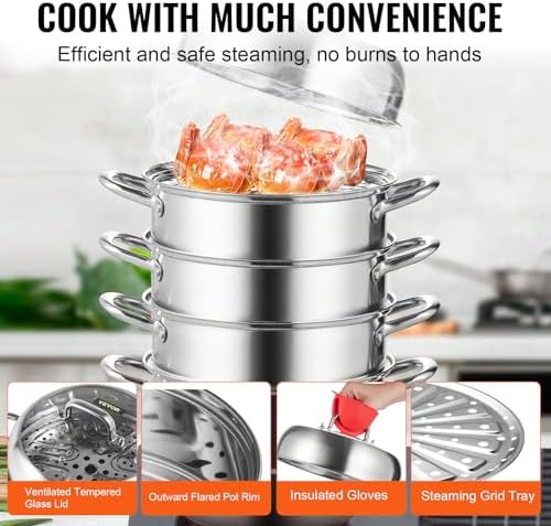 VEVOR 5-Tier Stainless Steel Steamer Pot for Quick Nutritious Cooking