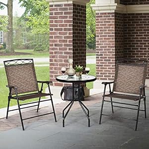 Giantex Patio Dining Set Round Glass Table with 2 Patio Folding Chairs, Outdoor Table and Chairs for Garden, Pool, Backyard, Tempered Glass Tabletop with Umbrella Hole (Brown) Giantex Patio Dining Set Round Glass Table with 2 Patio Folding Chairs Outdoor Table and Chairs for Garden Pool Backyard Tempered Glass Tabletop with Umbrella Hole Brown