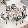 Sophia William Patio Table and Chairs Set Outdoor Dining Set for 6 7 Piece Metal Patio Furniture 60 Rectangular Table with Wood Like TabletopBeehive