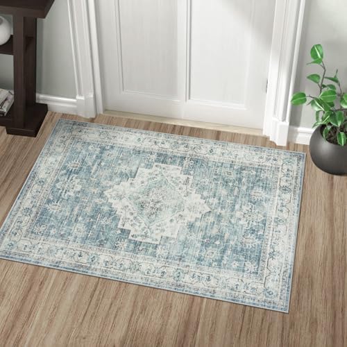 LIVEBOX Blue Washable Rug 2x3 Area Mat for Entryway Hallway
