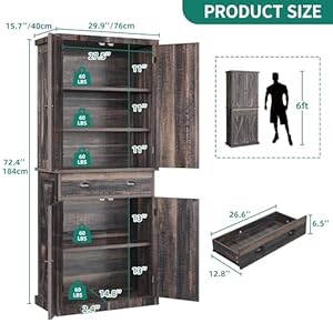   YITAHOME-72-Farmhouse-Kitchen-Pantry-Wood-Kitchen-Storage-Cabinets-with-Drawer-and-Adjustable-Shelves-Kitchen-Versatile-Storage-for-Kitchen-Dining-Room-Living-Room-Dark-Rustic-Oak