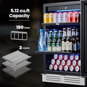   Yeego-Beverage-Refrigerator-Drink-Fridge-24-inch-180-Cans-Beer-Cooler-Glass-Door-with-Lock-Reversible-Door-Under-Counter-Refrigerator-Built-in-for-Soda-Wine-for-Bar-Office-Bedroom