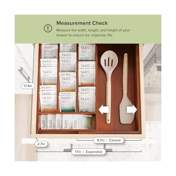   Acacia-Tea-Bag-and-Coffee-Pod-Kitchen-Drawer-Organizer-Expandable-97-to-17-Inches-10-Storage-Compartments-Adjustable-Wall-Inserts-Non-Slip-Feet-Food-Safe-Finish