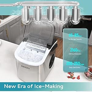 EUHOMY Countertop Ice Maker Machine with Handle 26lbs Per Day 9 Ice Cubes Ready in 6 Mins Auto Cleaning Portable Ice Maker with Basket and Scoop for HomeKitchenCampingRV Silver