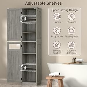   Vabches-Tall-Bathroom-Cabinet-Slim-Bathroom-Storage-Cabinet-with-Adjustable-Shelves-and-2-Doors-Narrow-Floor-Storage-Cabinet-for-Bathroom-Kitchen-Living-Room-Rustic-Grey