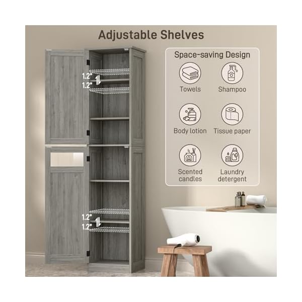   Vabches-Tall-Bathroom-Cabinet-Slim-Bathroom-Storage-Cabinet-with-Adjustable-Shelves-and-2-Doors-Narrow-Floor-Storage-Cabinet-for-Bathroom-Kitchen-Living-Room-Rustic-Grey