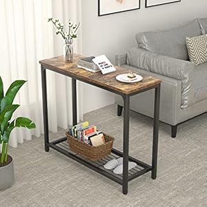 Ecoprsio Small Console Table Sofa Table with Mesh Shelves 2 Tier Entryway Table Foyer Table for Entryway Front Hall Hallway Sofa Couch Living Room Bar Kitchen 32 Inch Rustic Brown