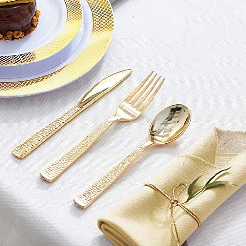 Sequential 360pc Plastic Gold Silverware Set for Birthday Parties Weddings More