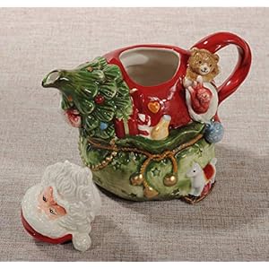 Ceramic Teapot and Coffee Pot Christmas Holiday Gifts with 3D Handpainted Santa Claus Design 8 inch L