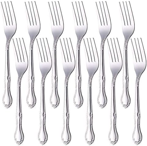 BUYUSE Rose Pattern Dinner Forks 12 Pieces 73-Inch Stainless Steel