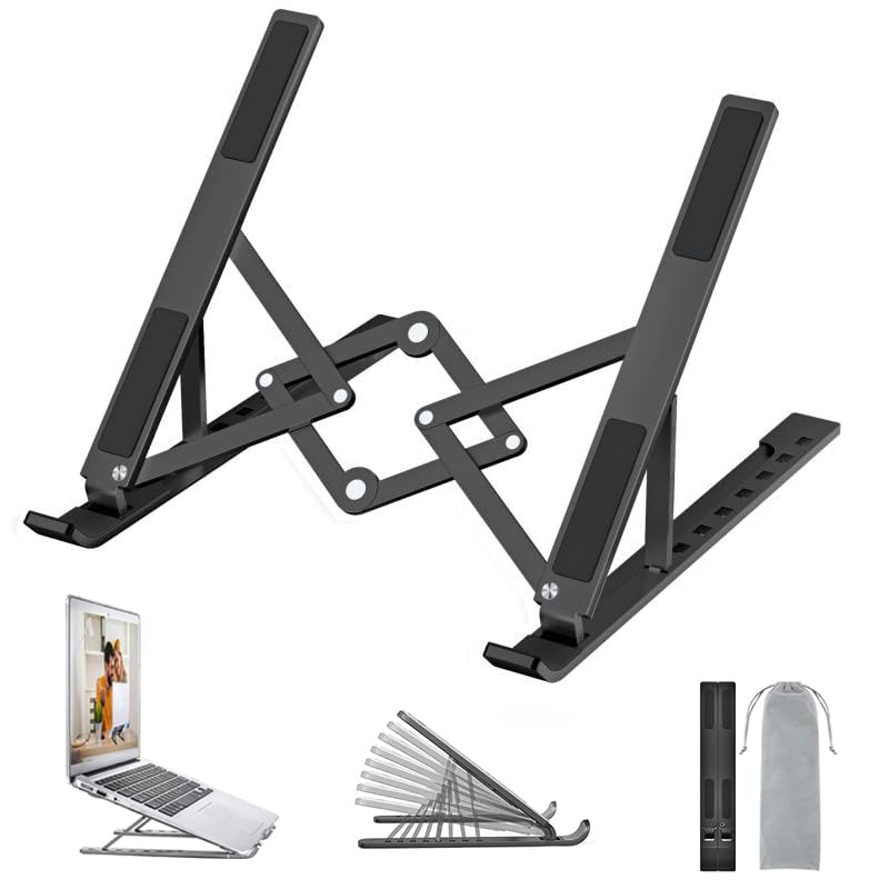 OUGEP Laptop Ständer, Faltbar Höhenverstellbar Laptopständer Tragbarer Notebook Ständer, Kompatibel mit MacBook Pro Air, iPad, Lenovo, HP Alle 10-18'' Laptops (Schwarz)
