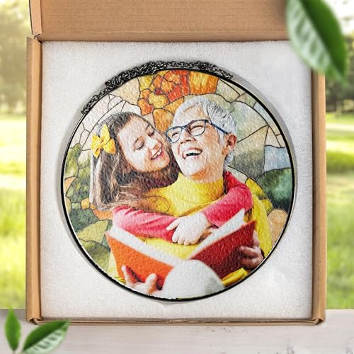 LOVELYPOD Personalized Grandma Stained Glass Sun Catcher, Photo Family Portrait Faux Window Hanging Ornament, Custom Photo Gift, Grandma Gifts, for Mom, Christmas Ornament - Image 3