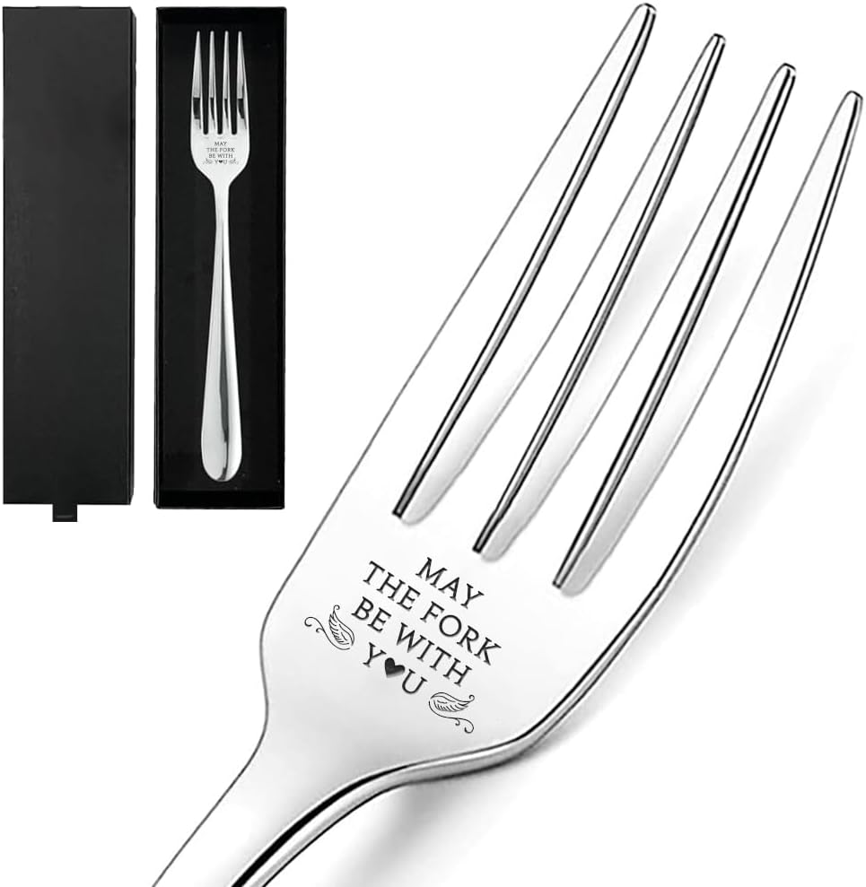 GLOBLELAND 82inch Engraved Stainless Steel Fork with Gift Box 1