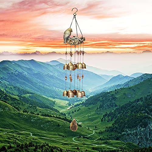 Bird Nest Wind Chimes,Wind Chimes for Outside with 12 Wind Bells for Glory Mothers Love Gift,Bird Bells Chimes Hanging Decoration for Outside Garden Yard Church, Bronze - Image 3