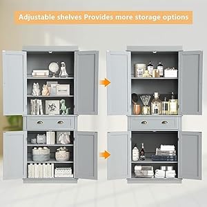   KIGOTY-72-Tall-Kitchen-Pantry-Cabinet-Farmhouse-Storage-Cabinet-Kitchen-Pantry-Storage-Cabinet-with-DoorsDrawer-and-Adjustable-Shelves-Freestanding-Cupboard-for-Living-RoomGrey