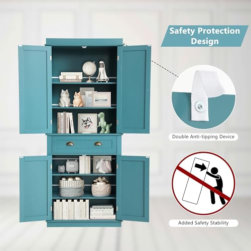 KIGOTY-72-Tall-Kitchen-Pantry-Cabinet-Farmhouse-Storage-Cabinet-Kitchen-Pantry-Storage-Cabinet-with-DoorsDrawer-and-Adjustable-Shelves-Freestanding-Cupboard-for-Living-RoomBlue KIGOTY 72 Tall Kitchen Pantry Cabinet Farmhouse Storage Cabinet Kitchen Pantry Storage Cabinet with DoorsDrawer and Adjustable Shelves Freestanding Cupboard for Living RoomBlue