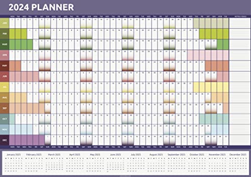 2024 Wall Planner Calendar A1 Size (84cm x 59cm) Full Year to view Calendar Home Office Work Full Year (Rainbow)