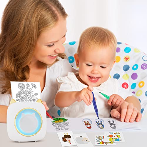 GuKKK Mini Drucker, Mobiler Fotodrucker, Tragbarer Mini Fotodrucker mit Sieben Farben LED, Wireless Fotodrucker Thermodrucker, Smartphone Bluetooth Drucker, für Lernhilfe,Lernnotizen,Journal (Weiß) – Bild 3