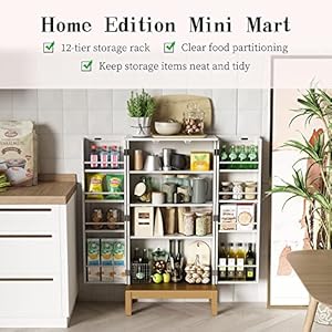 45'' Storage Cabinet with Doors and Adjustable Shelves,Food Pantry Cabinet for Kitchen,Dining Room,Living Room and Garage,Gold Lines and Legs, White. 45 Storage Cabinet with Doors and Adjustable ShelvesFood Pantry Cabinet for KitchenDining RoomLiving Room and GarageGold Lines and Legs White