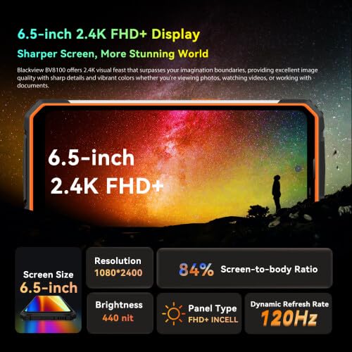 Blackview BV8100 Outdoor Smartphone ohne Vertrag, Dual-LED-Taschenlampen, 24GB+256GB, 6,5'' 120Hz 2,4K FHD+, 50MP Kamera, 8800mAh Akku, IP68 Android 14 Wasserdichtes Robustes Handy, GPS NFC Orange – Bild 4
