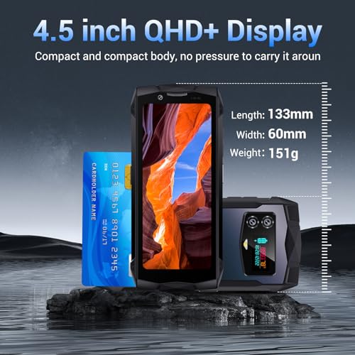 DOOGEE Smini Outdoor Smartphone Android 13, Helio G99 15GB RAM + 256GB ROM (TF 2TB), Mini Outdoor Handy Ohne Vertrag, 4.5'' QHD+, 50MP + 8MP, 3000mAh Baustellenhandy, IP68/69K/Dual 4G SIM/NFC/OTG/GPS – Bild 4