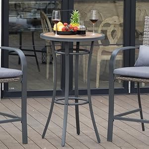 Outdoor Bar Height Bistro Table 40 Inch Patio Bar Table Bistro Dining Table Pub Table with Wooden Like Table Top Metal Frame