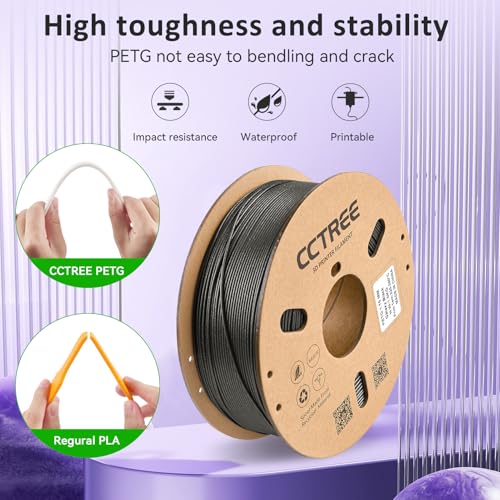 CCTREE PETG 3D Drucker Filament 1,75 mm, Ausgezeichnete Zähigkeit, Maßgenauigkeit +/- 0.03mm, 1kg Spule (2.2lbs), für most FDM 3D Drucker, Galaxy Schwarz – Bild 3