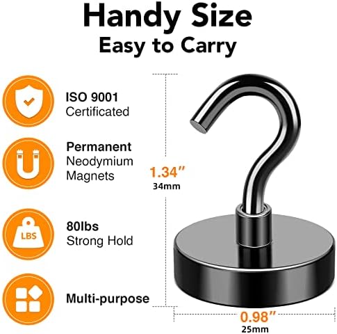 MIKEDE Heavy Duty Magnetic Hooks - 80Lbs Black with Hooks